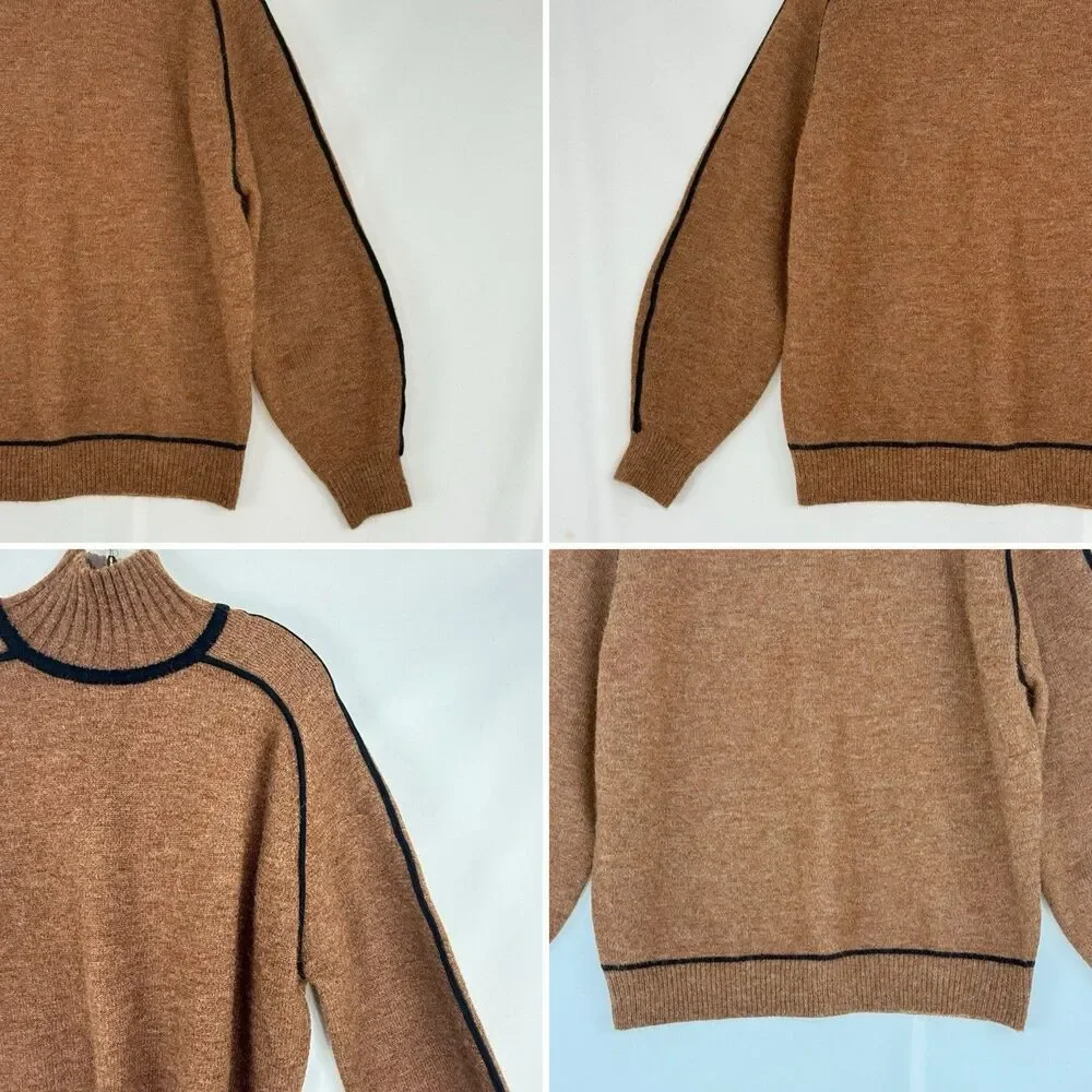 Weekend Womens Turtleneck Sweater Size L Nutmeg/Black